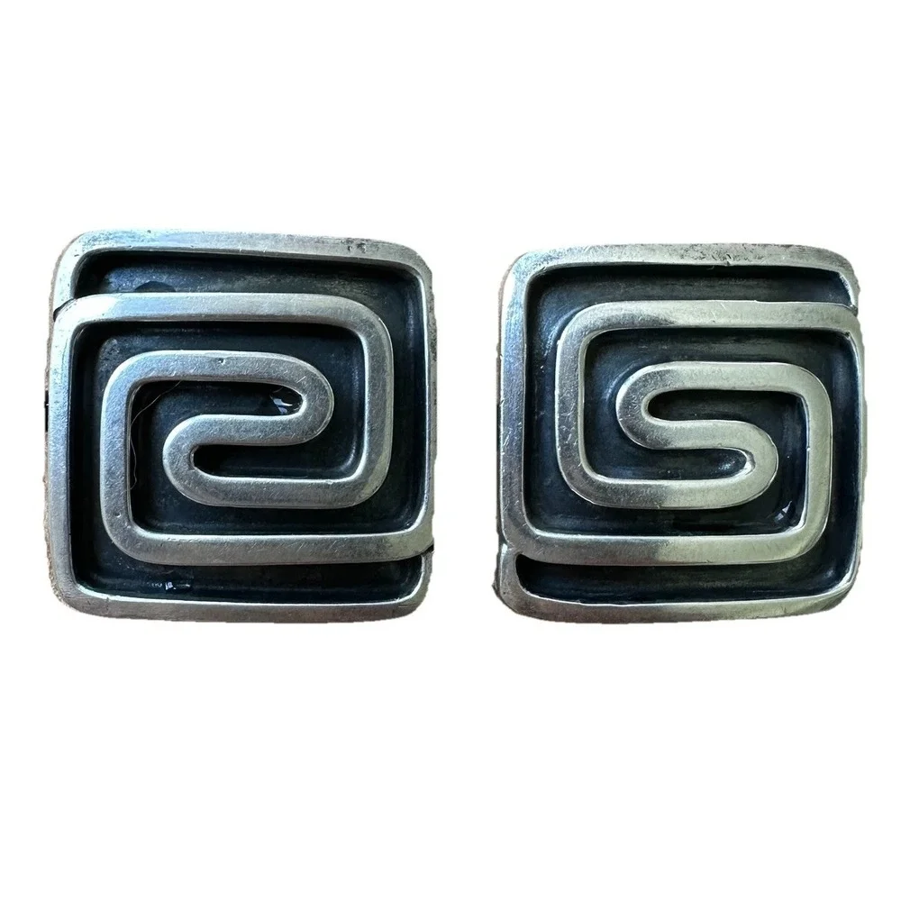 Vintage Silverbird Earrings 0.625 Inch Geometric Maze Square‎ 925 Sterling 11.6g